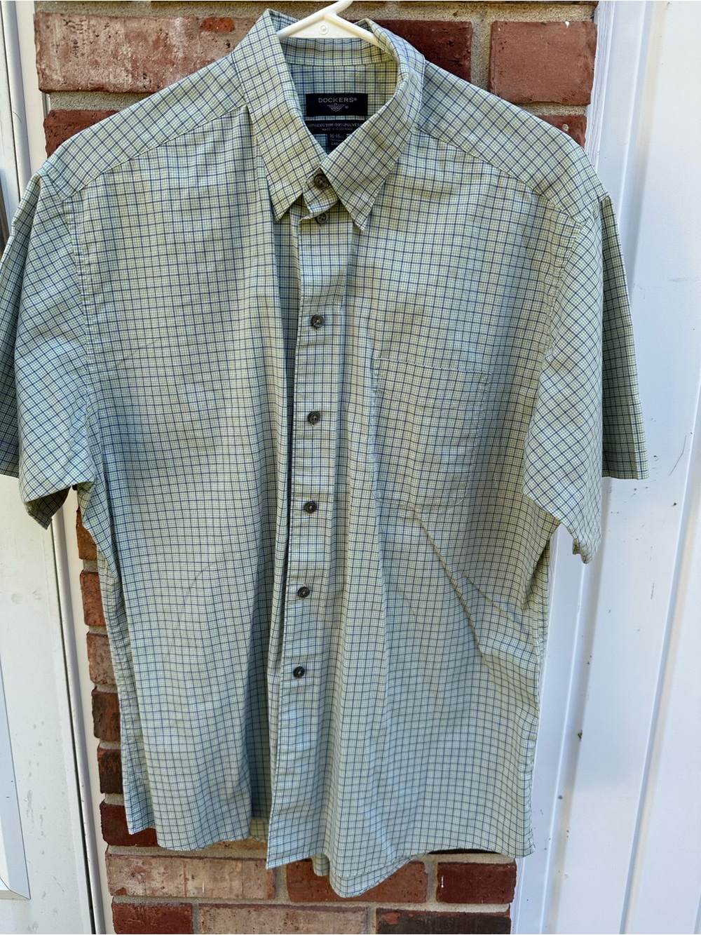 Men’s Dickers L 16/16.5 Button Down Short Sleeve Plaid‎ Checkered Shirt Pocket
